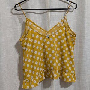 Yellow Polka Dot V-Neck Cami with Ruffle Hem